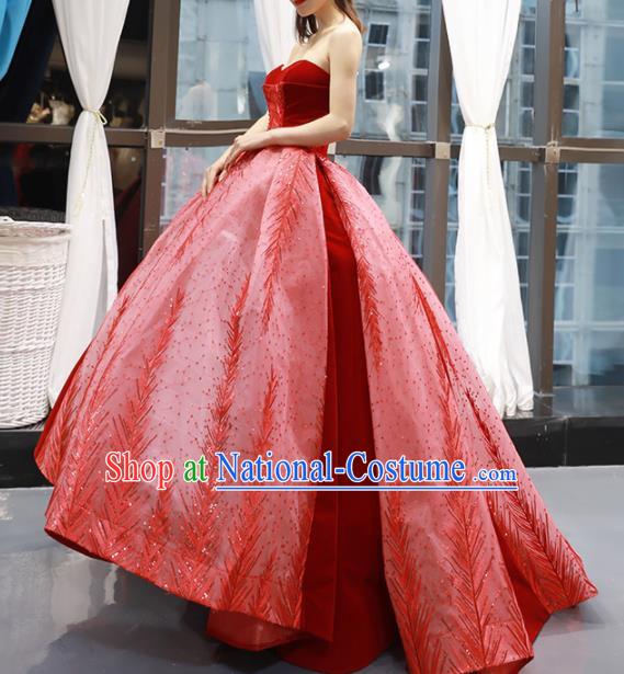 Top Grade Compere Red Full Dress Princess Bubble Wedding Dress Costume for Women