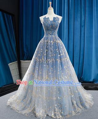 Top Grade Compere Blue Veil Full Dress Princess Bubble Wedding Dress Costume for Women