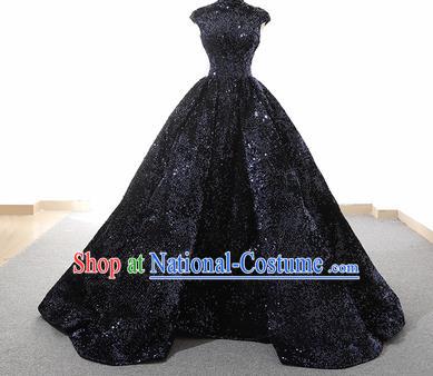 Top Grade Compere Navy Veil Full Dress Princess Bubble Wedding Dress Costume for Women