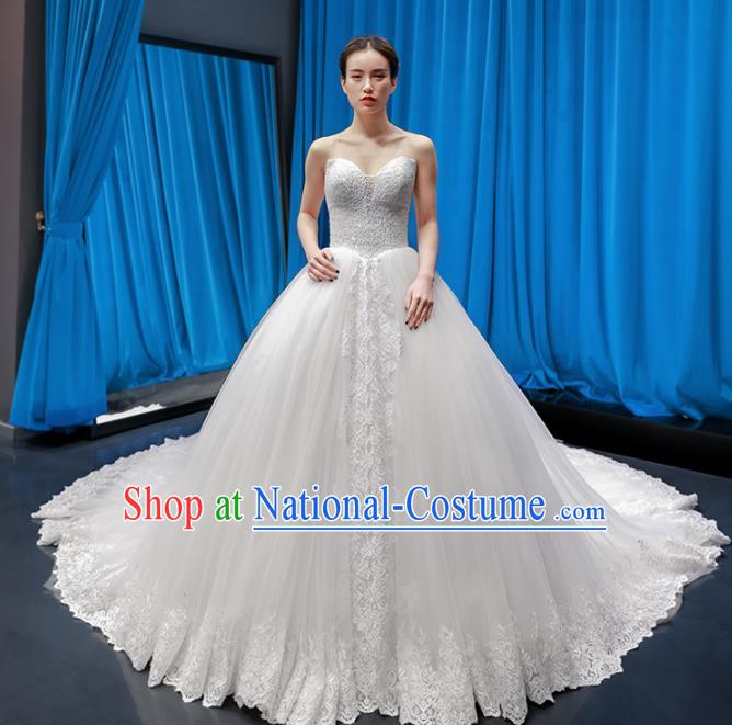 Top Grade Wedding Gown Bride Costume White Veil Trailing Full Dress Princess Dress for Women