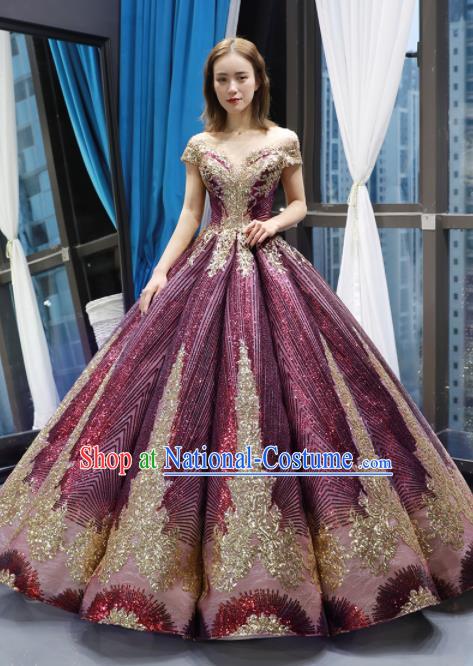 Top Grade Compere Purple Full Dress Princess Bubble Wedding Dress Costume for Women