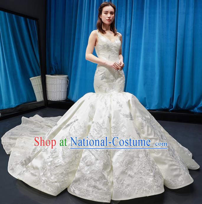 Top Grade Fishtail Wedding Gown Bride Costume White Veil Trailing Full Dress Princess Dress for Women