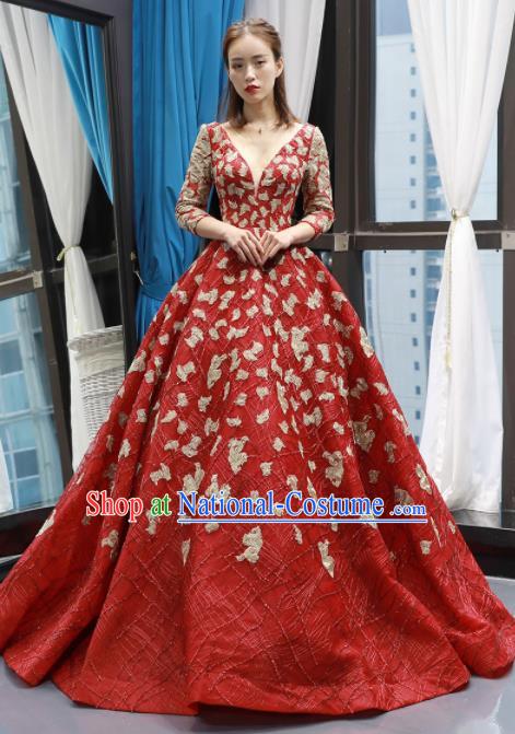 Top Grade Compere Red Bubble Full Dress Princess Wedding Dress Costume for Women