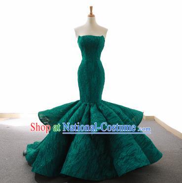 Top Grade Compere Fishtail Full Dress Princess Green Lace Wedding Dress Costume for Women