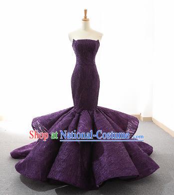 Top Grade Compere Fishtail Full Dress Princess Purple Lace Wedding Dress Costume for Women