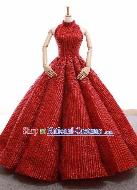 Top Grade Compere Red Bubble Full Dress Princess Embroidered Wedding Dress Costume for Women