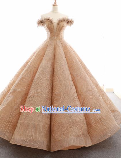 Top Grade Compere Champagne Bubble Full Dress Princess Embroidered Veil Wedding Dress Costume for Women