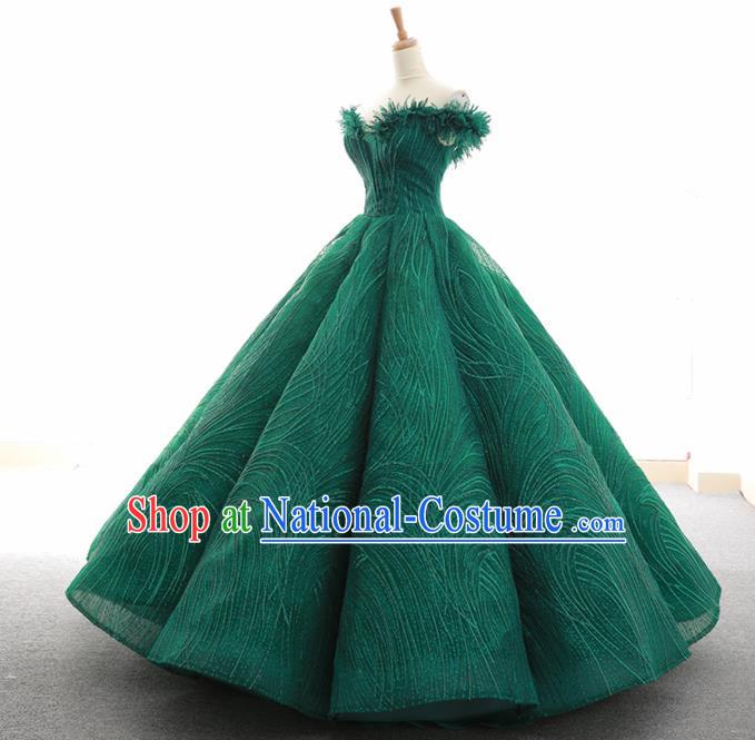 Top Grade Compere Green Bubble Full Dress Princess Embroidered Veil Wedding Dress Costume for Women