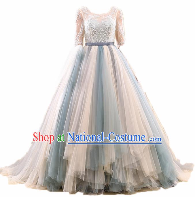 Top Grade Compere Full Dress Princess Embroidered Lace Wedding Dress Costume for Women