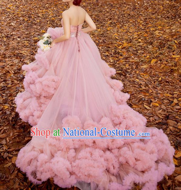 Top Grade Compere Pink Veil Full Dress Princess Trailing Wedding Dress Costume for Women