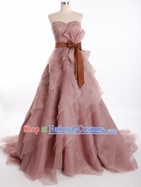 Top Grade Compere Cameo Brown Veil Full Dress Princess Trailing Wedding Dress Costume for Women