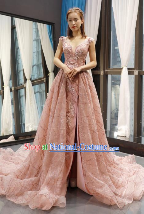 Top Grade Compere Embroidered Full Dress Princess Pink Veil Wedding Dress Costume for Women