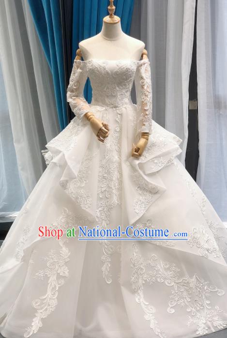 Top Grade Embroidered Wedding Gown Bride Costume White Bubble Full Dress Princess Dress for Women