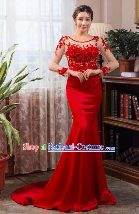 Top Grade Compere Red Fishtail Full Dress Princess Wedding Dress Costume for Women