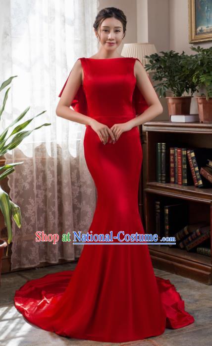 Top Grade Compere Red Satin Fishtail Full Dress Princess Wedding Dress Costume for Women