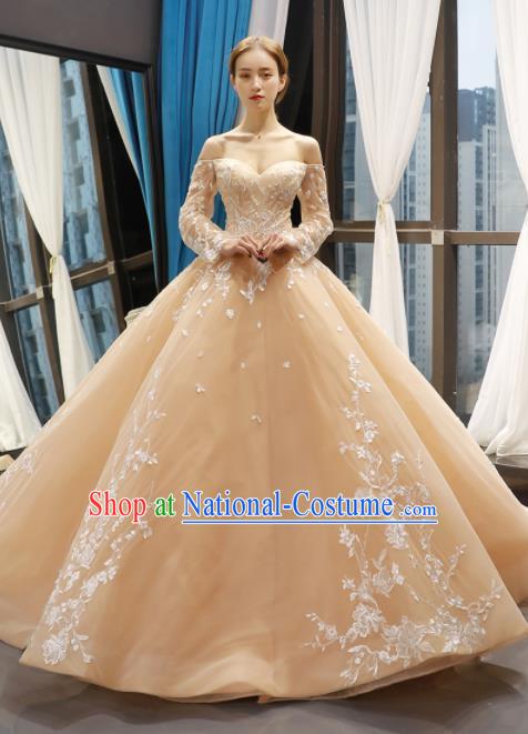 Top Grade Compere Champagne Bubble Full Dress Princess Trailing Wedding Dress Costume for Women