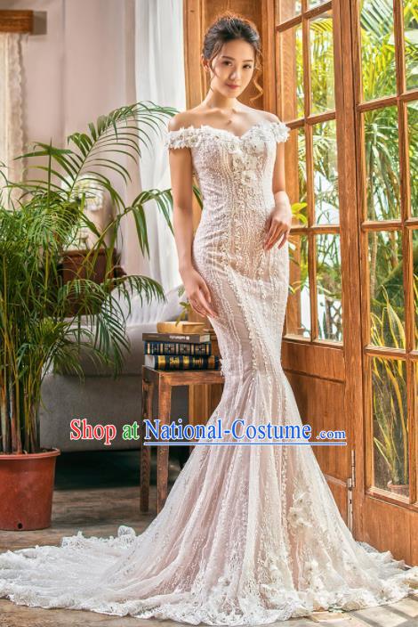 Top Grade Wedding Gown Bride Costume Lace Trailing Full Dress Princess Dress for Women