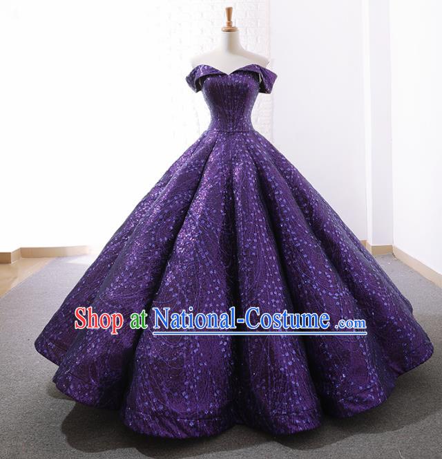 Top Grade Compere Purple Bubble Full Dress Princess Wedding Dress Costume for Women