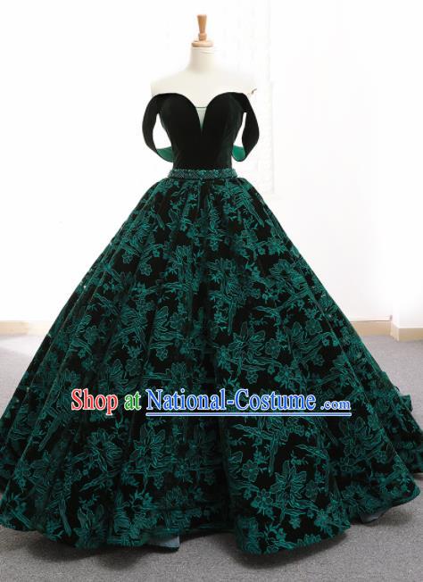 Top Grade Compere Green Embroidered Full Dress Princess Trailing Wedding Dress Costume for Women