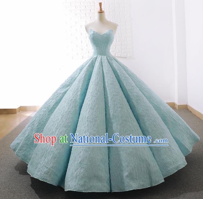 Top Grade Compere Embroidered Light Blue Strapless Full Dress Princess Wedding Dress Costume for Women