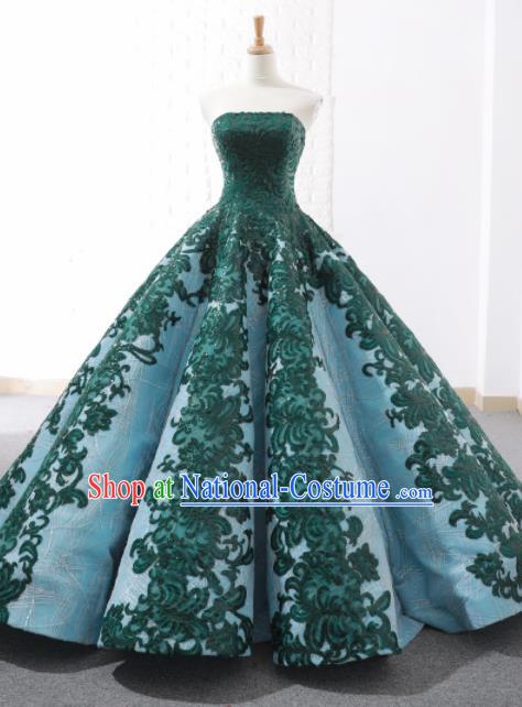 Top Grade Compere Embroidered Green Trailing Full Dress Princess Wedding Dress Costume for Women