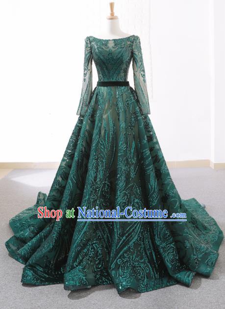 Top Grade Compere Embroidered Green Veil Full Dress Princess Trailing Wedding Dress Costume for Women