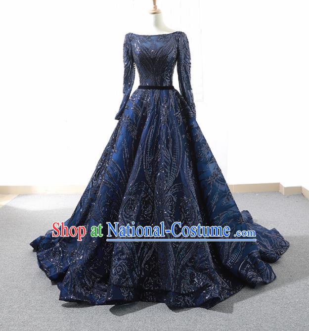 Top Grade Compere Embroidered Royalblue Veil Full Dress Princess Trailing Wedding Dress Costume for Women