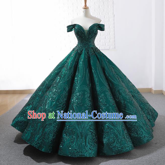 Top Grade Compere Green Paillette Full Dress Princess Embroidered Bubble Wedding Dress Costume for Women