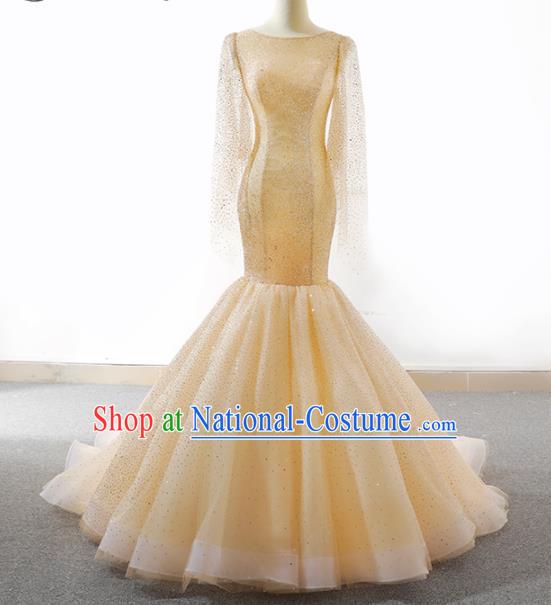 Top Grade Compere Champagne Paillette Full Dress Princess Veil Wedding Dress Costume for Women