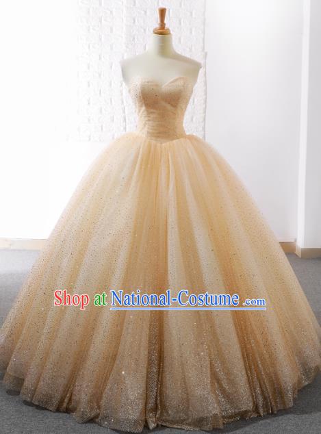 Top Grade Compere Champagne Paillette Bubble Full Dress Princess Veil Wedding Dress Costume for Women