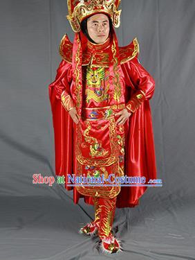 Chinese Traditional Sichuan Opera Embroidered Red Costume Face Changing Clothing Complete Set for Men