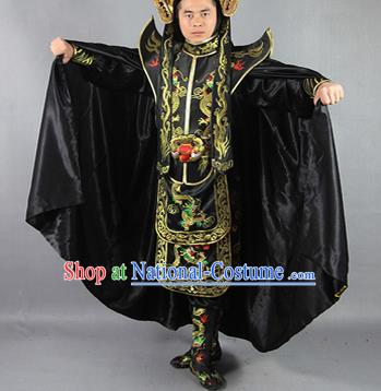 Chinese Traditional Sichuan Opera Embroidered Black Cloak and Costume Face Changing Clothing Complete Set for Men