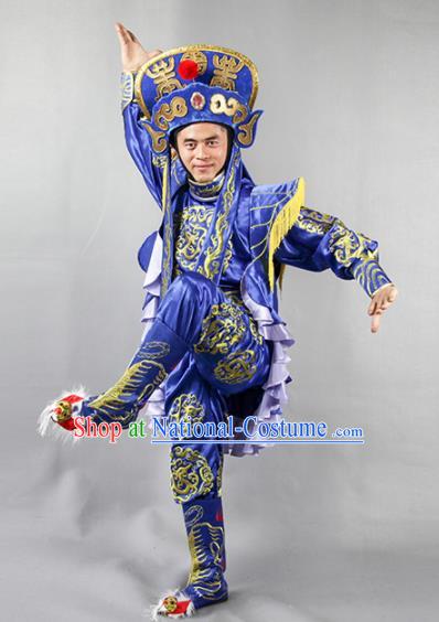 Chinese Traditional Sichuan Opera Blue Costume Face Changing Clothing Complete Set for Men