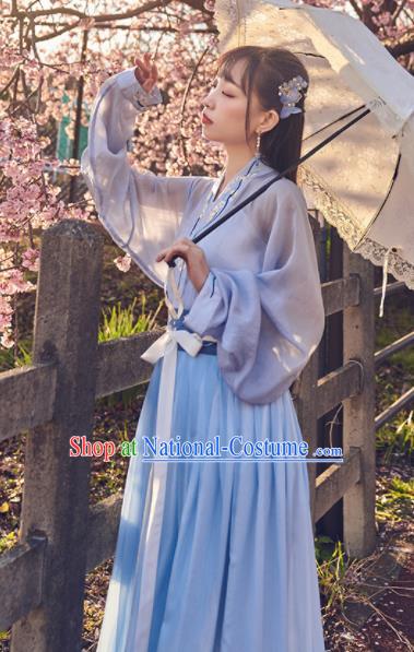 Chinese Traditional Blue Hanfu Dress Ancient Tang Dynasty Court Princess Embroidered Costume for Women