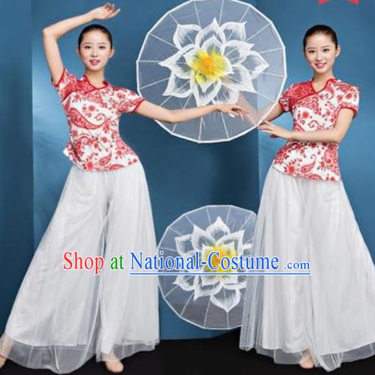 Chinese National Folk Dance Printing Costume Traditional Yangko Dance Fan Dance Clothing for Women