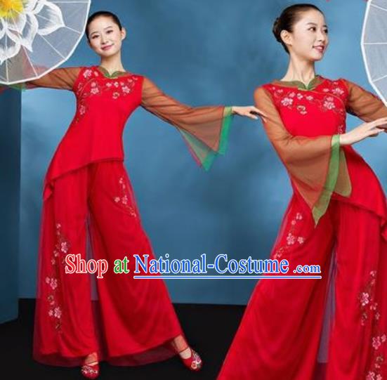 Chinese National Folk Dance Red Costume Traditional Yangko Dance Fan Dance Clothing for Women