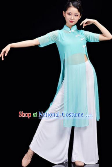 Chinese National Classical Dance Blue Costume Traditional Umbrella Dance Dress for Women