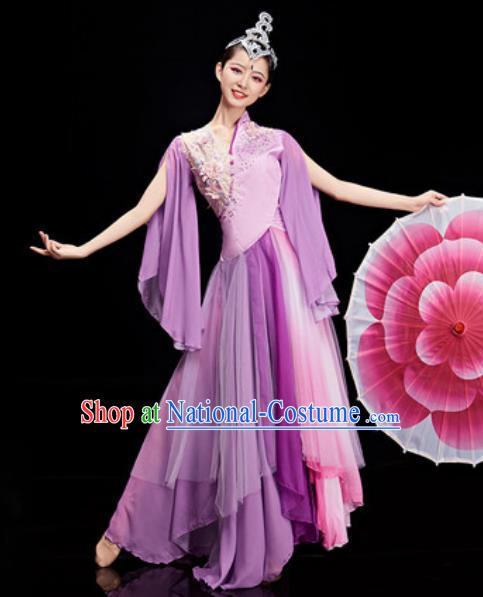 Chinese National Classical Dance Purple Costume Traditional Umbrella Dance Dress for Women