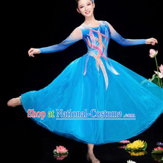 Chinese Traditional Spring Festival Gala Costume National Classical Dance Blue Veil Dress for Women