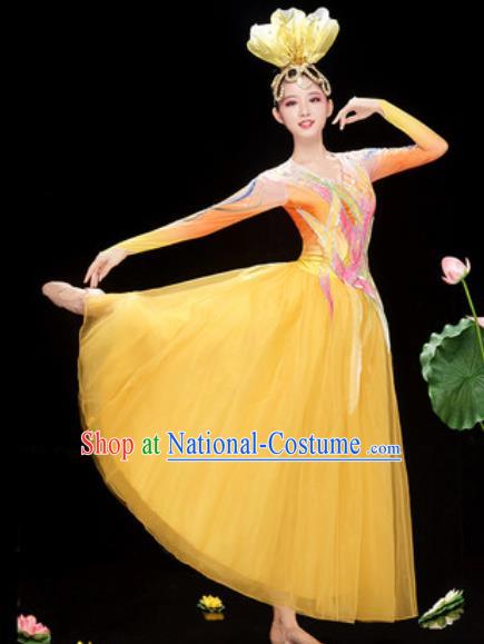 Chinese Traditional Spring Festival Gala Costume National Classical Dance Yellow Veil Dress for Women