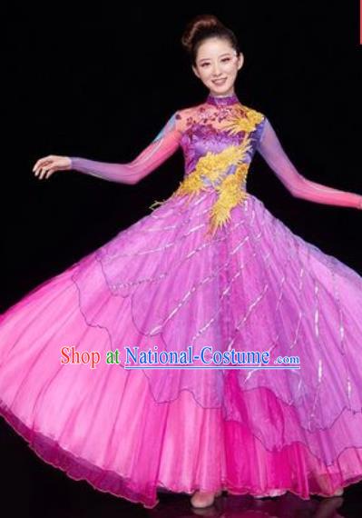 Chinese Traditional Spring Festival Gala Opening Dance Costume Modern Dance Rosy Veil Dress for Women