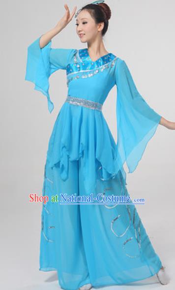 Chinese National Folk Dance Costume Traditional Yangko Dance Fan Dance Blue Clothing for Women