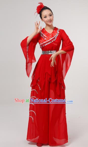 Chinese National Folk Dance Costume Traditional Yangko Dance Fan Dance Red Clothing for Women