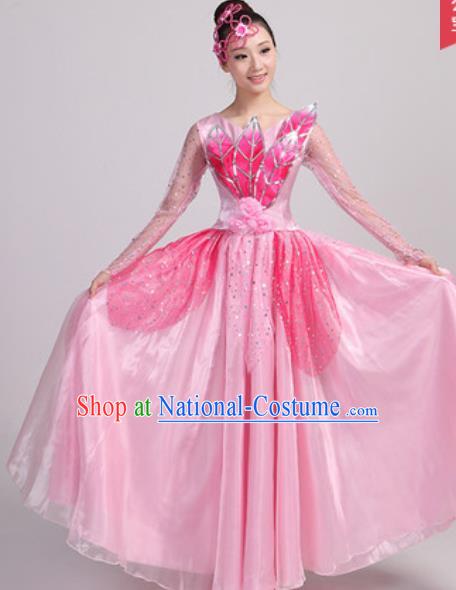 Chinese Traditional Spring Festival Gala Opening Dance Pink Veil Dress Modern Dance Costume for Women