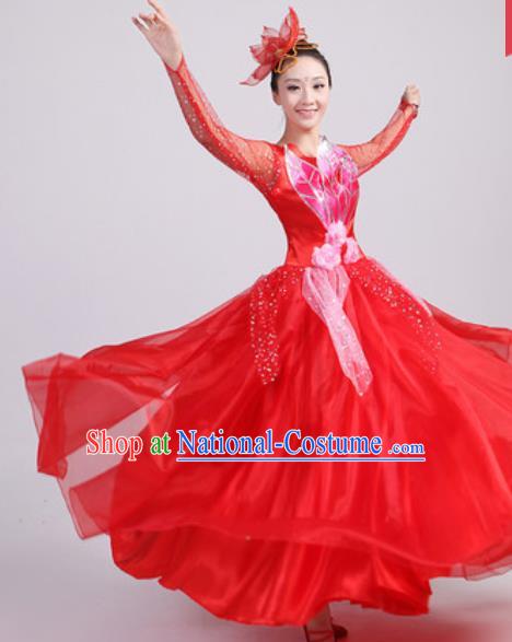 Chinese Traditional Spring Festival Gala Opening Dance Red Veil Dress Modern Dance Costume for Women