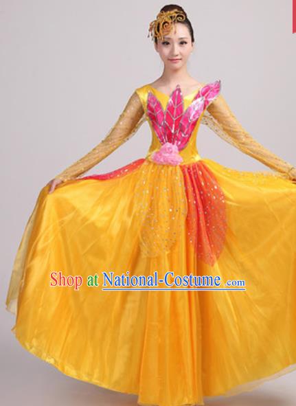 Chinese Traditional Spring Festival Gala Opening Dance Yellow Veil Dress Modern Dance Costume for Women