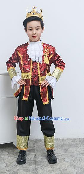 Europe Traditional Court Dance Wine Red Costume Drama Stage Performance Clothing for Kids