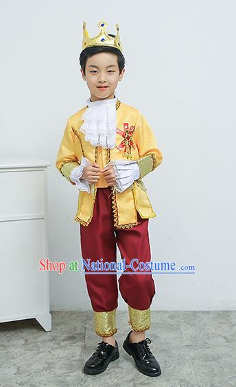 Europe Traditional Court Dance Golden Costume Drama Stage Performance Clothing for Kids