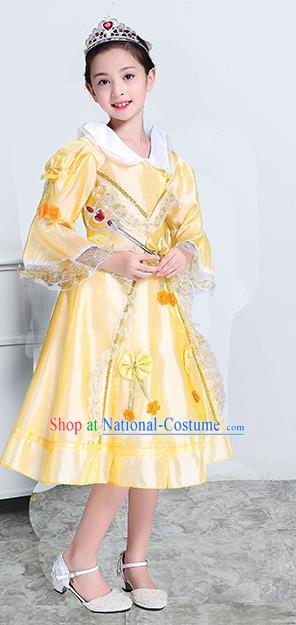 Europe Traditional Court Princess Dance Costume Drama Stage Performance Yellow Dress for Kids