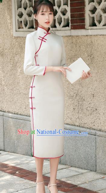 Asian Chinese Traditional Cheongsam Classical White Qipao Dress for Women